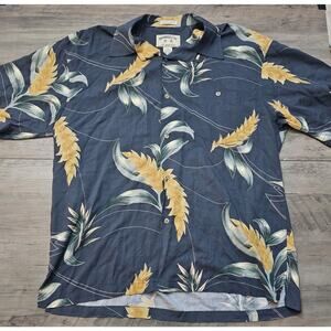 Men's L Bamboo Cay Hawaiian Shirt w/Pocket Blue Wood Buttons Cruise Vacation